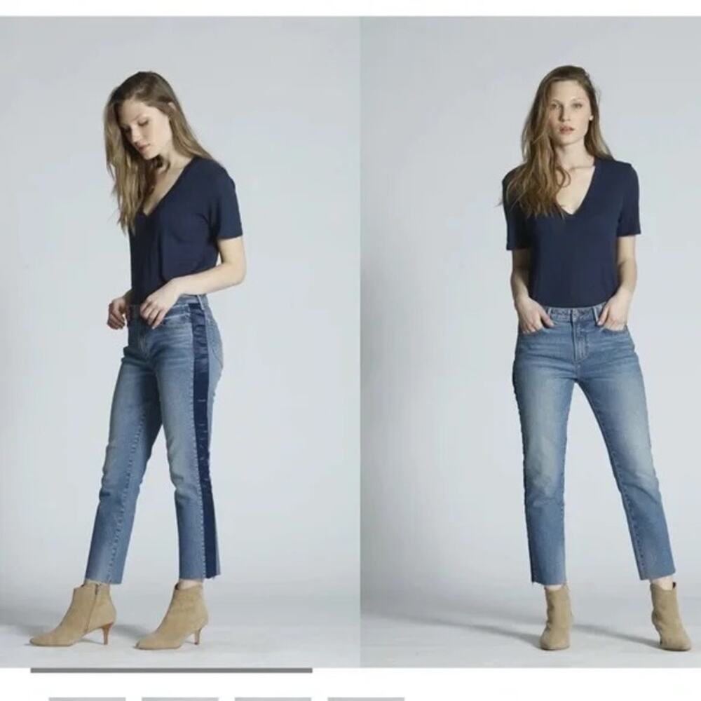 Free People X Driftwood‎ Straight Leg Jeans Navy Velvet Side Stripe 25 NWT